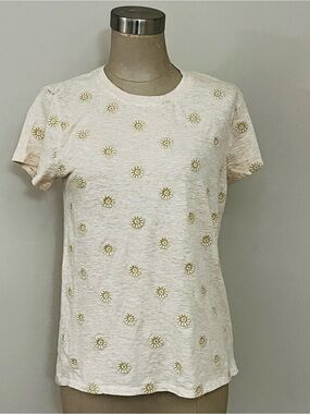 Lucky Brand Cream Short-Sleeve Daisy Embroidered Tee